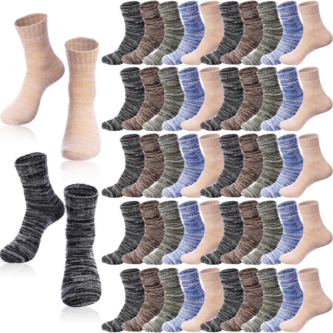 Hicarer50Pairs Winter Vintage Socks Bulk, Warm Wool Socks Thick Knitted Winter Thermal Socks for Women Men Christmas Gifts