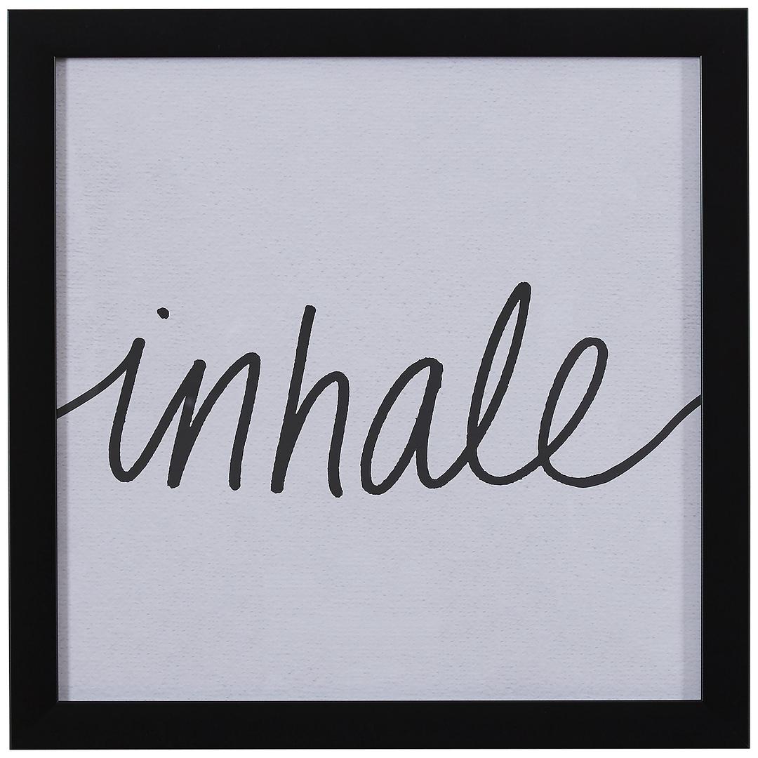 Amazon Brand – Stone & Beam Modern Black and White Inhale Word Art in Black Frame, 14" x 14"