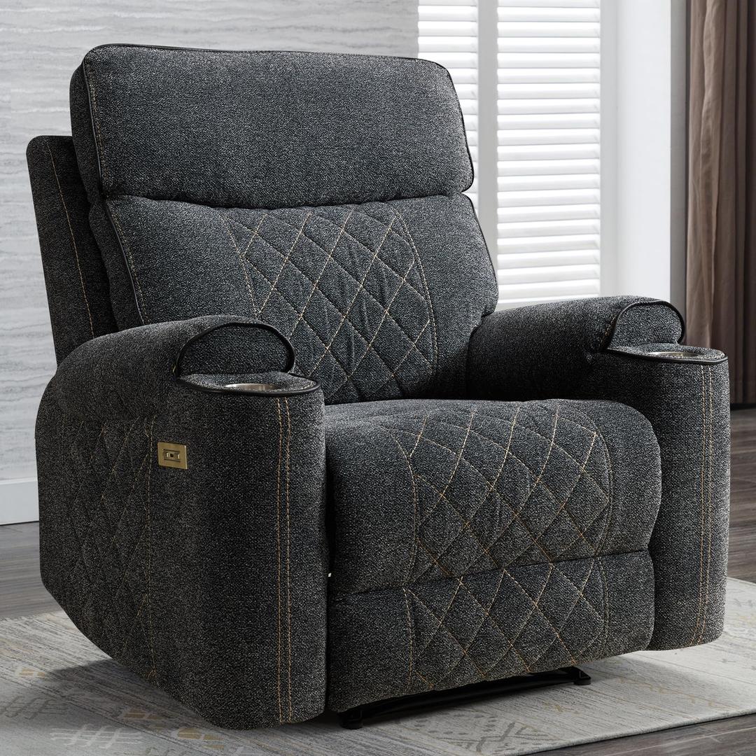 ANJClassic Power Recliner Chair, Overstuffed Electric Recliners with Double Layer Backrest and Cup Holders, Comfy Reclining Single Sofa for Living Room