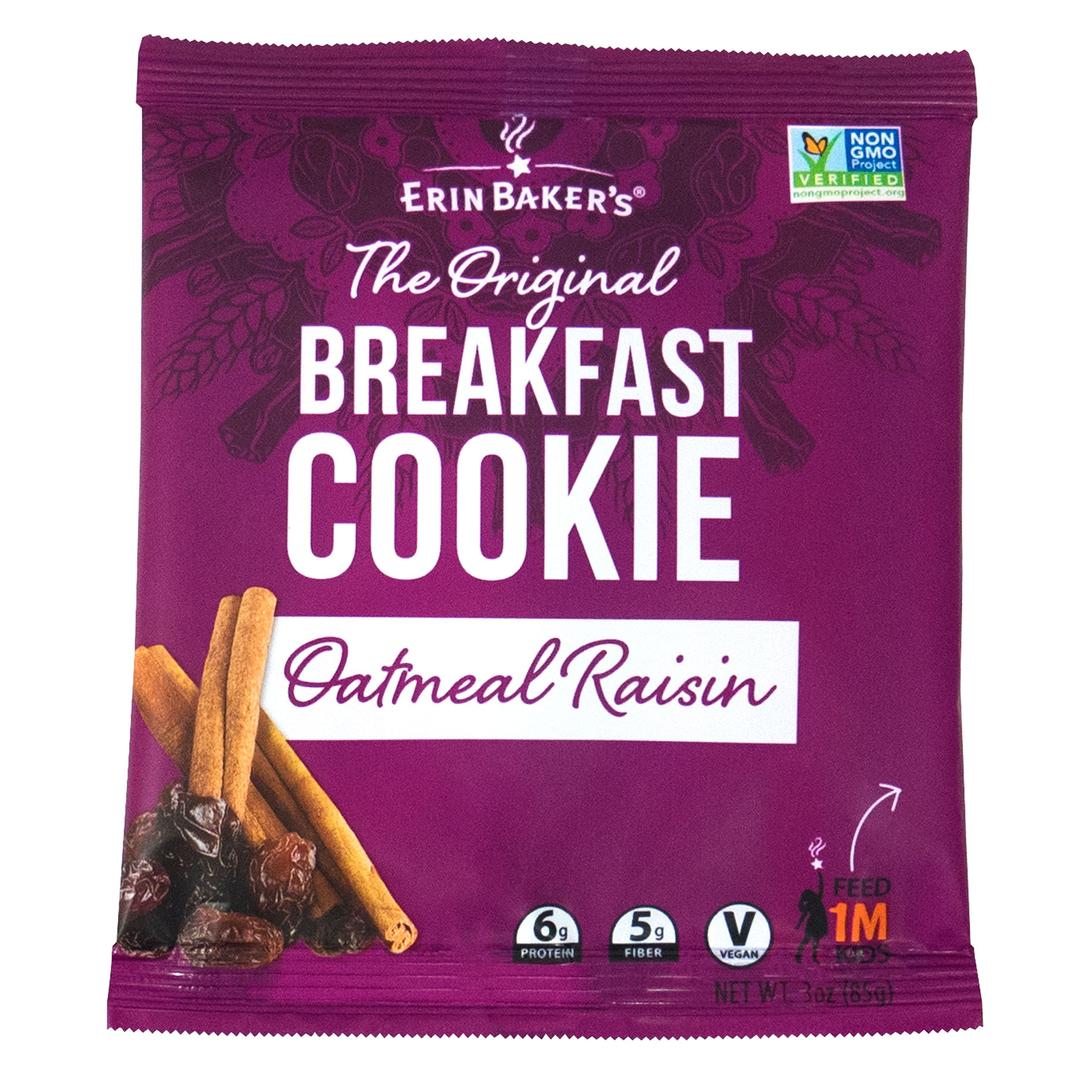 Erin Baker'sBreakfast Cookies, Oatmeal Raisin, Whole Grain, Vegan, Non-GMO, 3-ounce (Pack of 12)