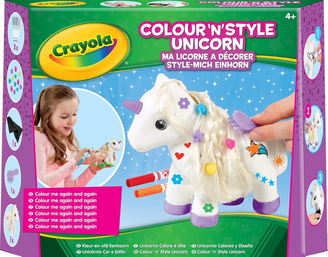 CRAYOLAColour 'n' Style Unicorn | Colour Your Own Unicorn Again and Again | Includes Washable Marker Pens, Beads & Hairbrush | Ideal for Kids Aged 4+