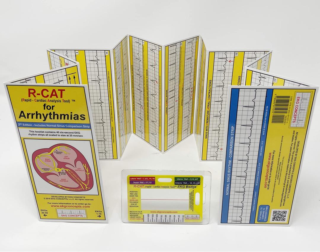 R-CAT for Arrhythmias EKG Pocket Reference Guide Plus EKG Badge – Great Study Card for EKG Interpretation - ACLS and PALS Training – Cardiac Rhythm Interpretation Made Easy