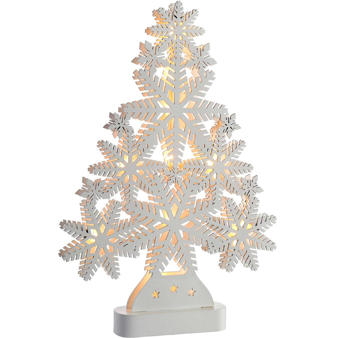 WeRChristmasPre-Lit Snowflake Tree Table Christmas Decoration, Wood, 39.5 cm - White