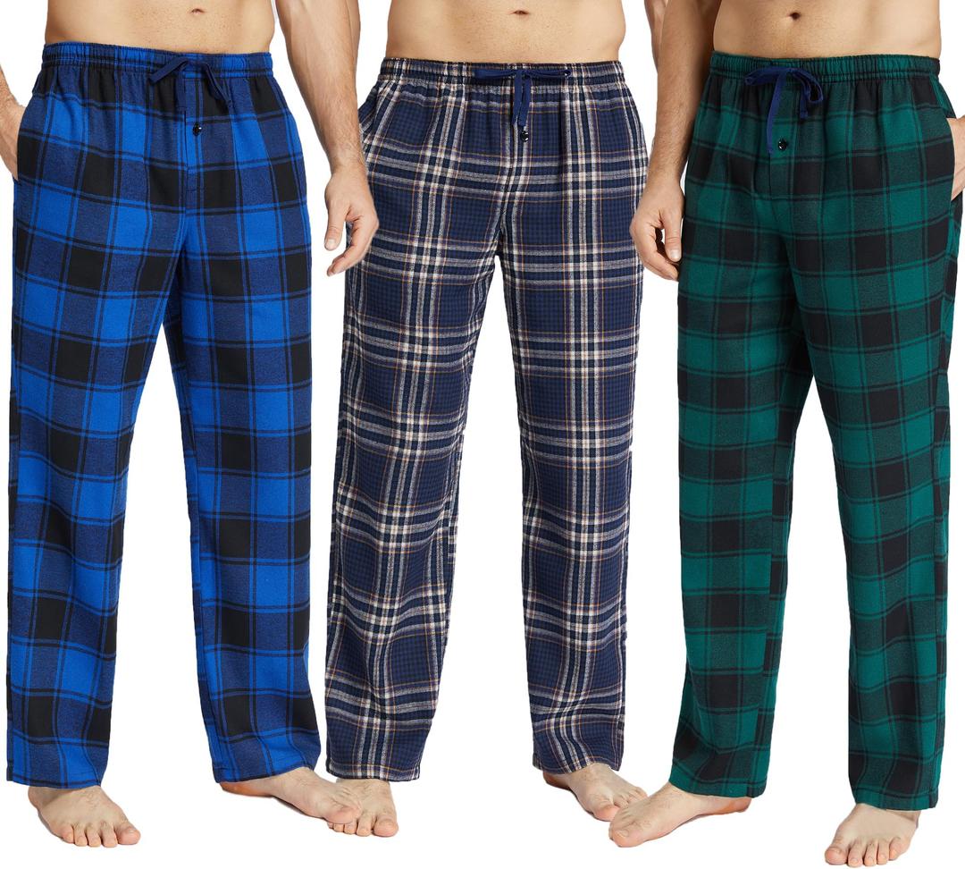 JupiterSecretMens Pajama Pants Set Flannel Cotton Plaid Sleep & Lounge Pants, PJ Bottoms with Pockets and Button Fly