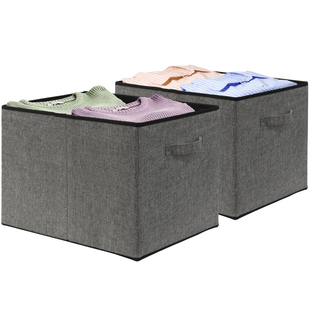 Simple Houseware Extra Large Fabric Storage Bin Basket with Handles, 2 Pack, Dark Gray