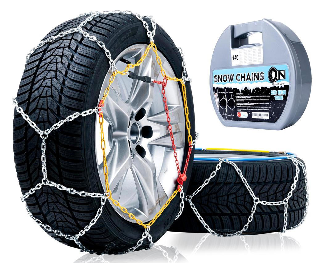 2 PCS Snow Chains for Car, SUV, Pickup and Truck, Compatible with Tire Width 205 215 225 235 245 255 265 275 285 MM (KN130)