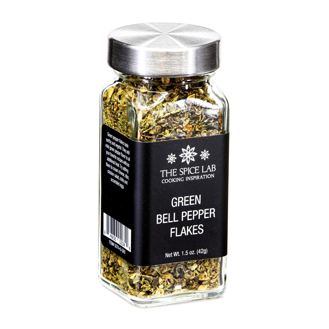 The Spice Lab Green Bell Pepper - Sweet Dehydrated Green Bell Pepper Flakes - French Jar - Kosher Vegan Seasoning - Great for Pizza Seasoning or Taco Seasoning – 5074