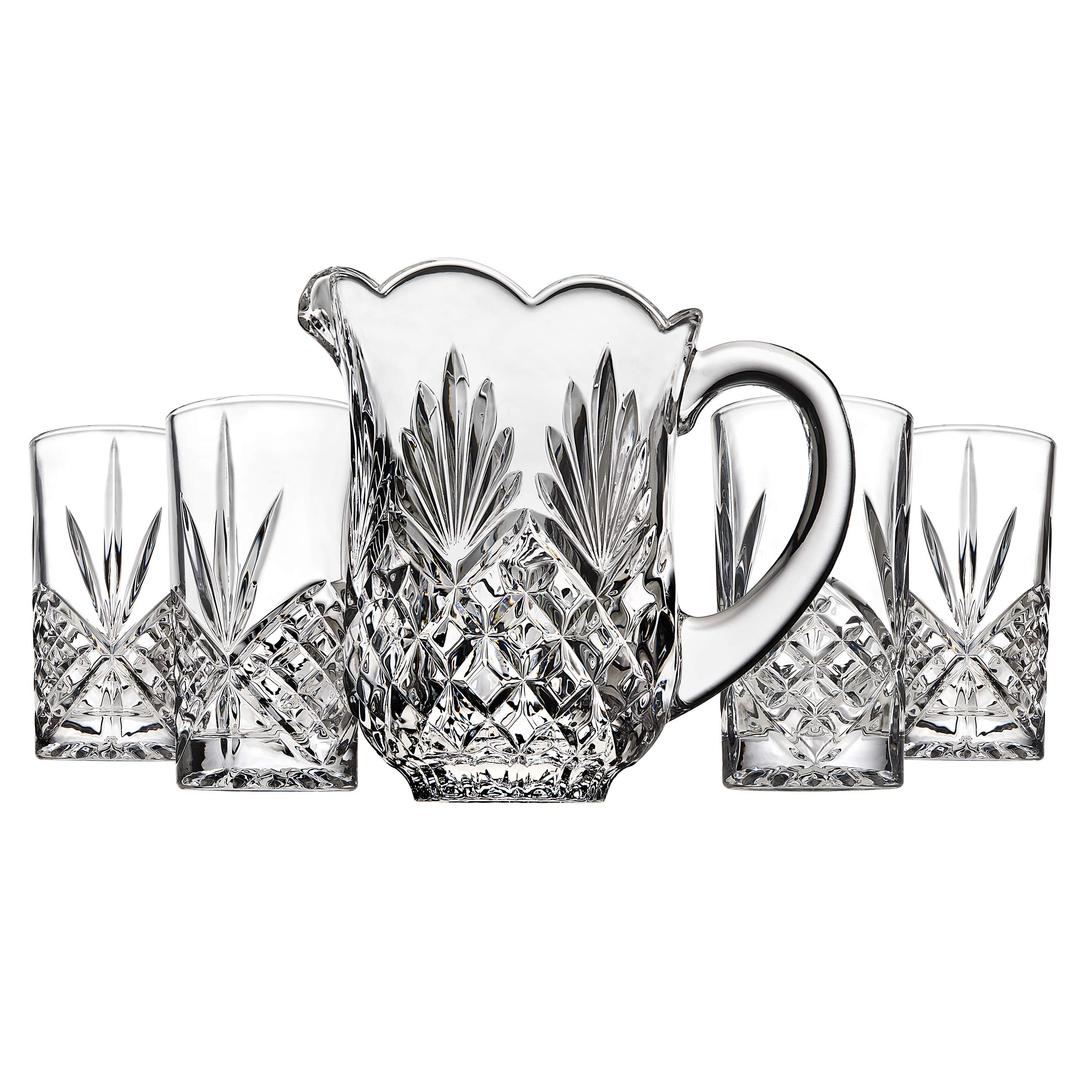 GodingerPitcher and Glasses Drink Bar Set - Includes Pitcher Carafe and 4 Old Fashioned Glasses, Dublin Collection