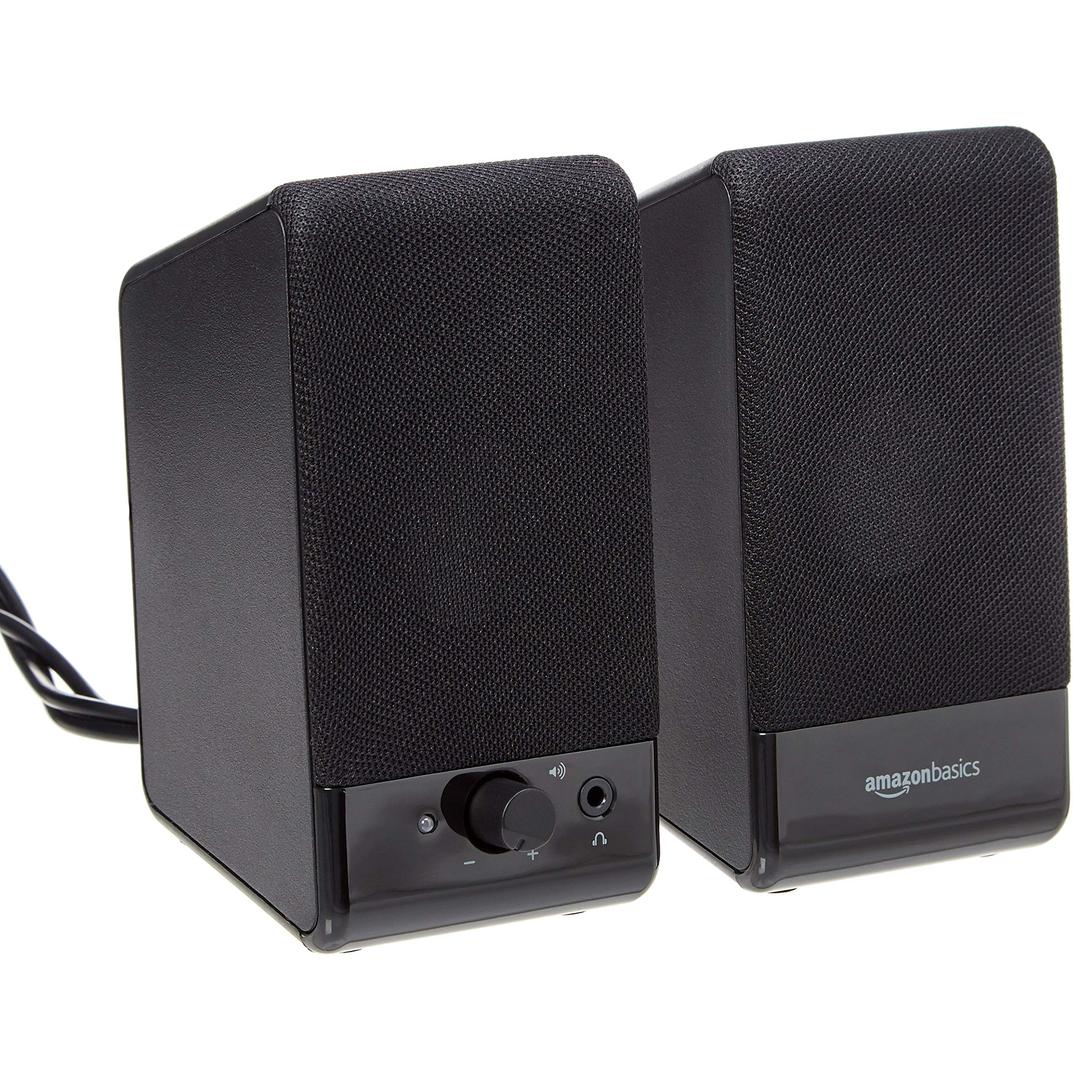 Amazon Basics USB-Powered Computer Speakers for Desktop or Laptop PC with Volume Control, Plug-N-Play, Black