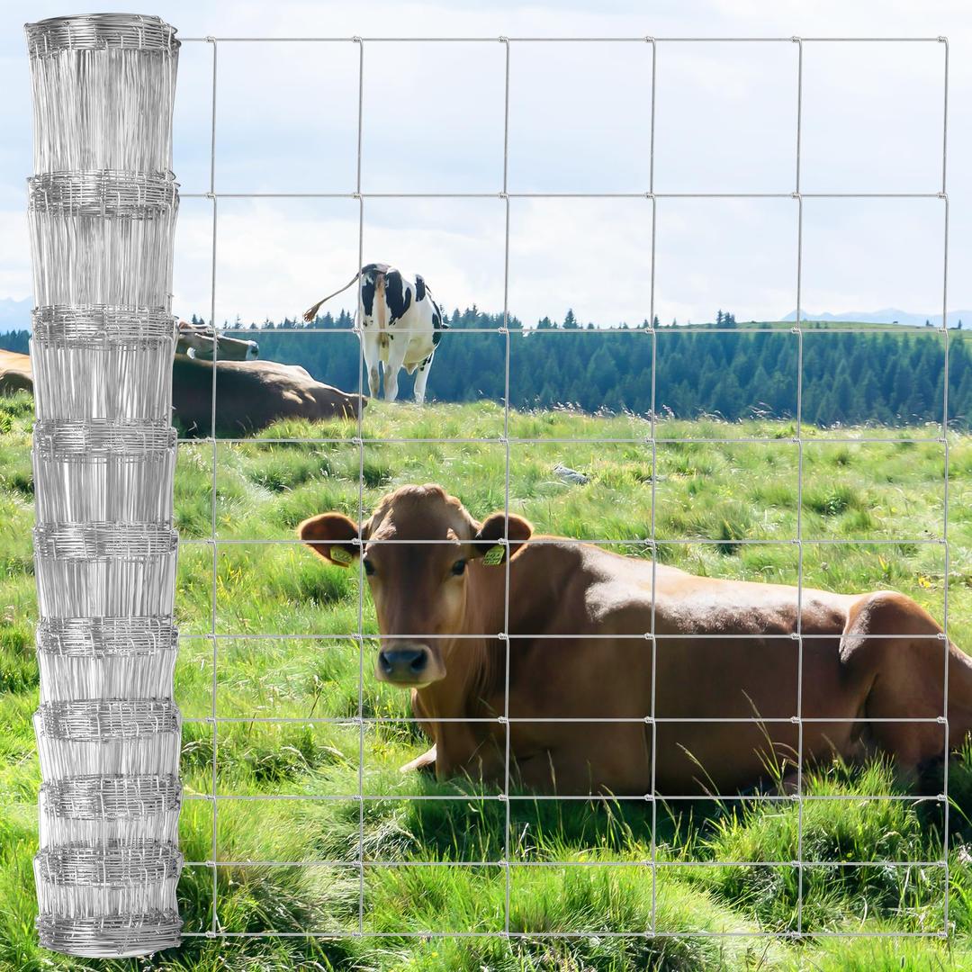 Farm Fence 4FT x 164FT, Galvanized Cattle Fence, Heavy Zinc Coating Wire Fencing, 14GA Livestock Fence, Goat Fence, Hog Wire Fencing Perfect for Pest Control, Livestock & Animals Protection