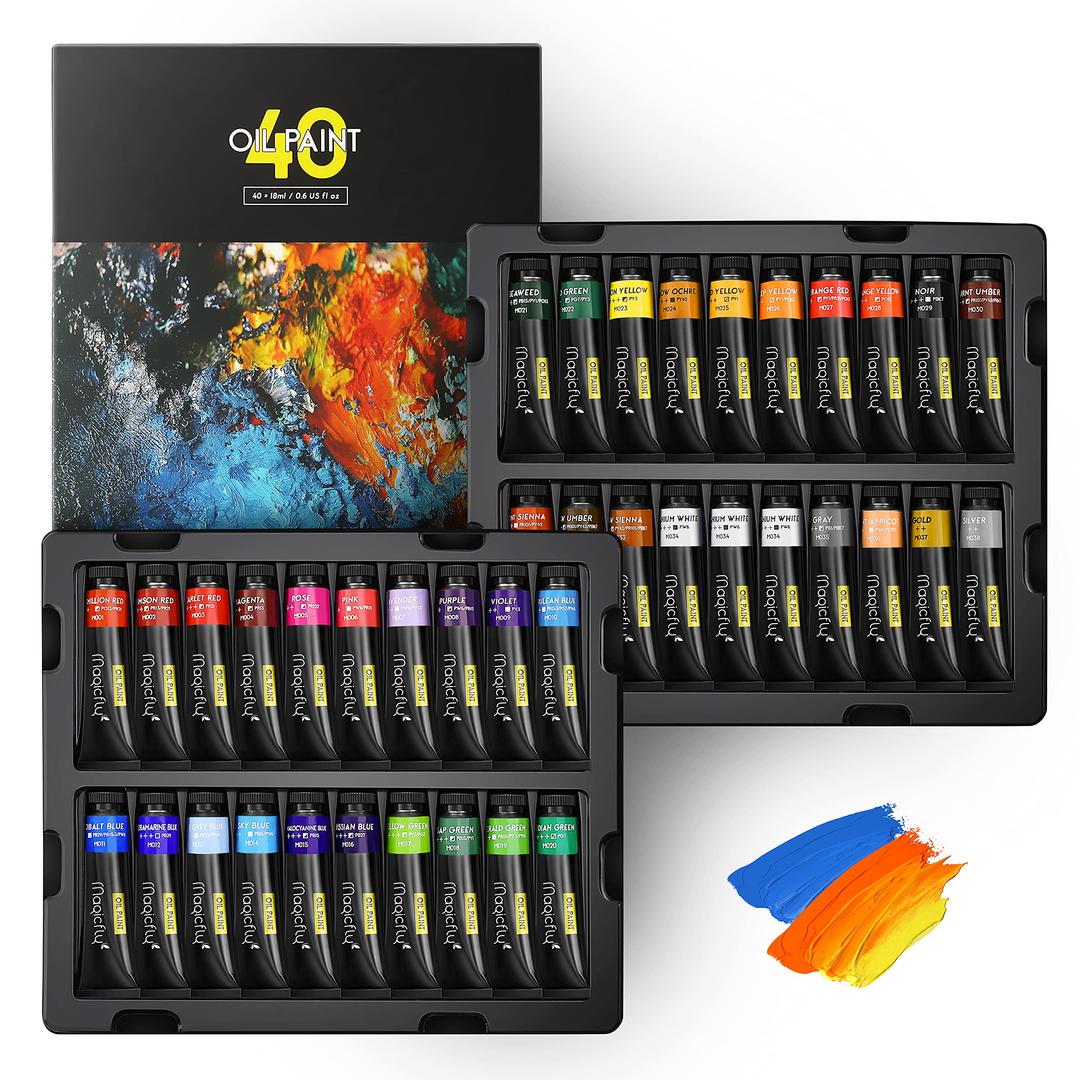 Oil Paint, 40pcs (18ml/0.6oz) with Storage Box, Rich Pigments, Vibrant, Non Toxic Paints for Professional Artist, Hobby Painters & Kids, Ideal for Canvas Painting