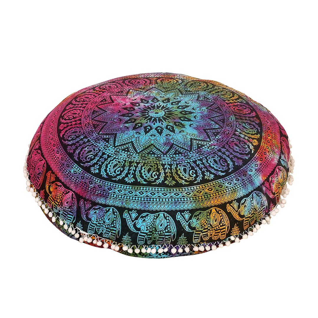 32" ELEPHANT MANDALAMULTI TIE DYE FLOOR PILLOW CUSHION SEATING THROW COVER MANDALA HIPPIE DECORATIVE Bohemian Boho Ottoman Poufs, Pom Pom Pillow Cases,