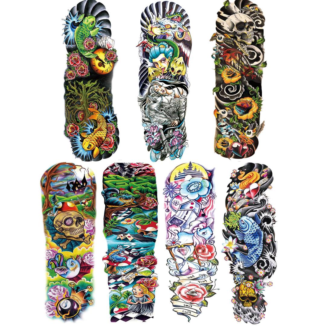 Colorful Sleeve Tattoos Stickers Arm Temporary Tattoos Fake Watercolor Body Art Arm Tattoo for Kids Women Makeup