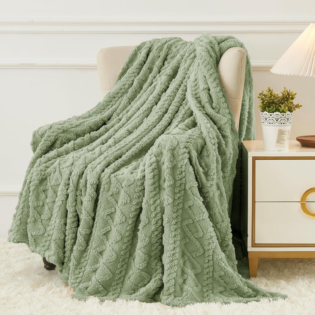 AganearFleece Throw Blanket - Cozy Soft Lightweight Fuzzy Throw Blanket for Women Portable Throw Blankets for Couch, Warm Present for Birthday, Christmas, Halloween, Housewarming(50"x60", Sage Green)