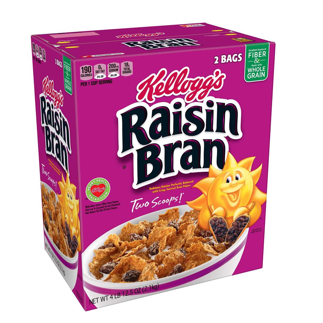 Kellogg'sRaisin Bran, Breakfast Cereal, Original, Excellent Source of Fiber, 76.5 oz Box (2 Bags)