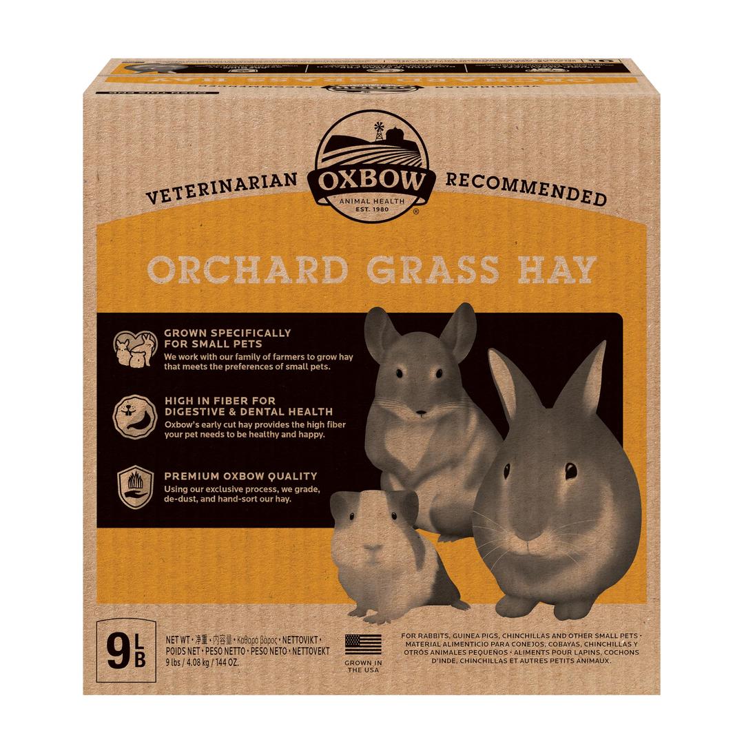 Oxbow Animal Health Orchard Grass Hay - All Natural Grass Hay for Chinchillas, Rabbits, Guinea Pigs, Hamsters, Gerbils & Other Small Pets - Fiber Rich- Grown in the USA- 9 lb.