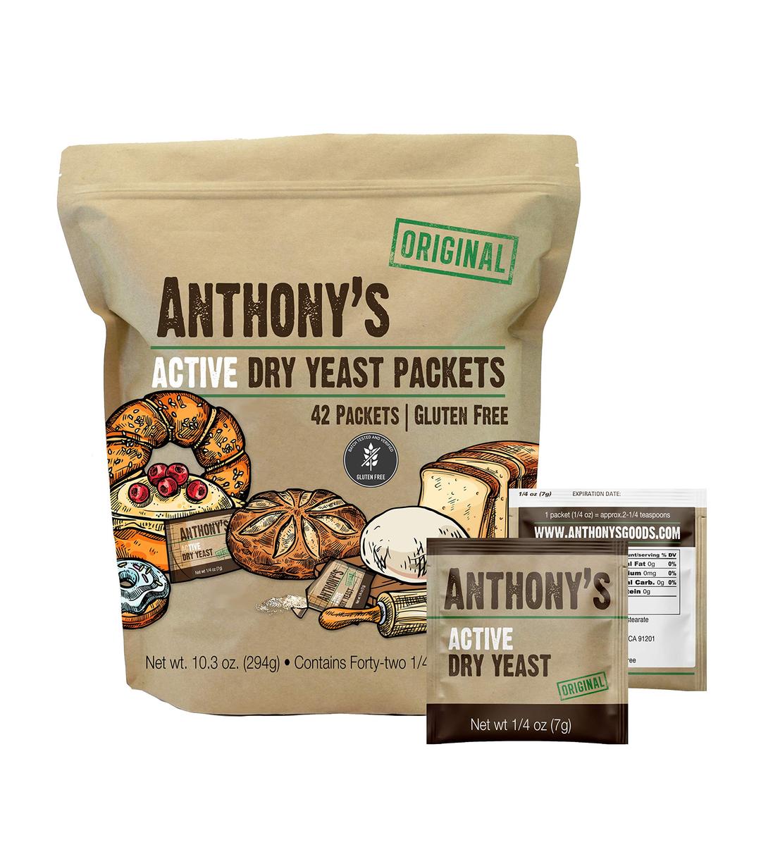 Anthony'sActive Dry Yeast Packets, Contains 42 Individual Packets, Gluten Free