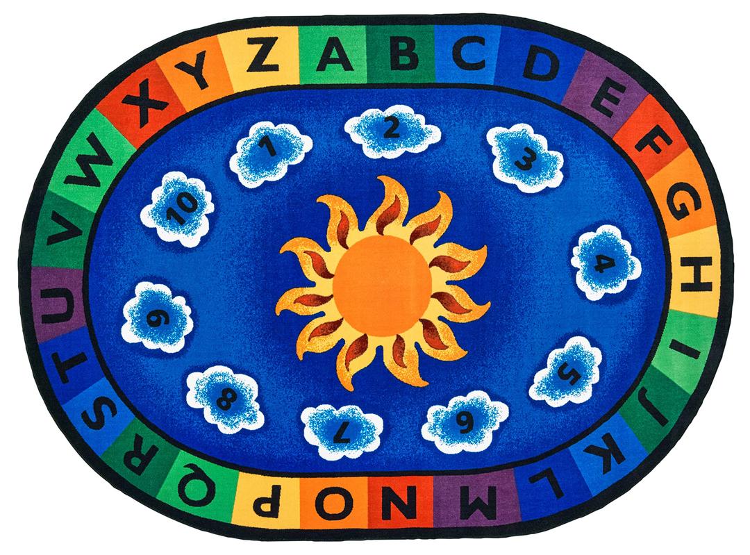 Carpets for Kids 9445 Sunny Day Learn & Play Literacy Classroom Seating Rug 4ft 5in x 5ft 10in Oval Blue