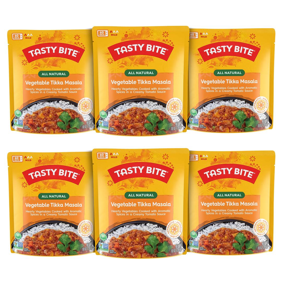 Tasty Bite Vegetable Tikka Masala, 10 Ounce, Pack of 6, Ready to Eat, Microwavable Entree, Vegetables Simmered With Cashews (Packaging may vary)