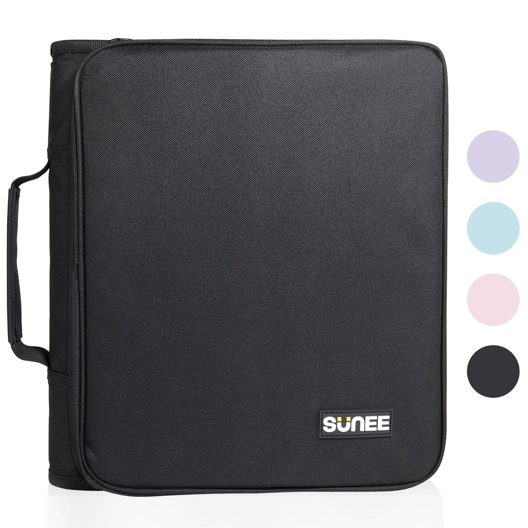 SUNEE Zippered Binder Bag with Handle, 2-Inch 3-Ring O-Ring, 500-Sheet Capacity, Includes Zip Pocket, 5-Tab Expanding File Folder, Multi-Pocket Organizer Binder Suitable for Middle School, Black