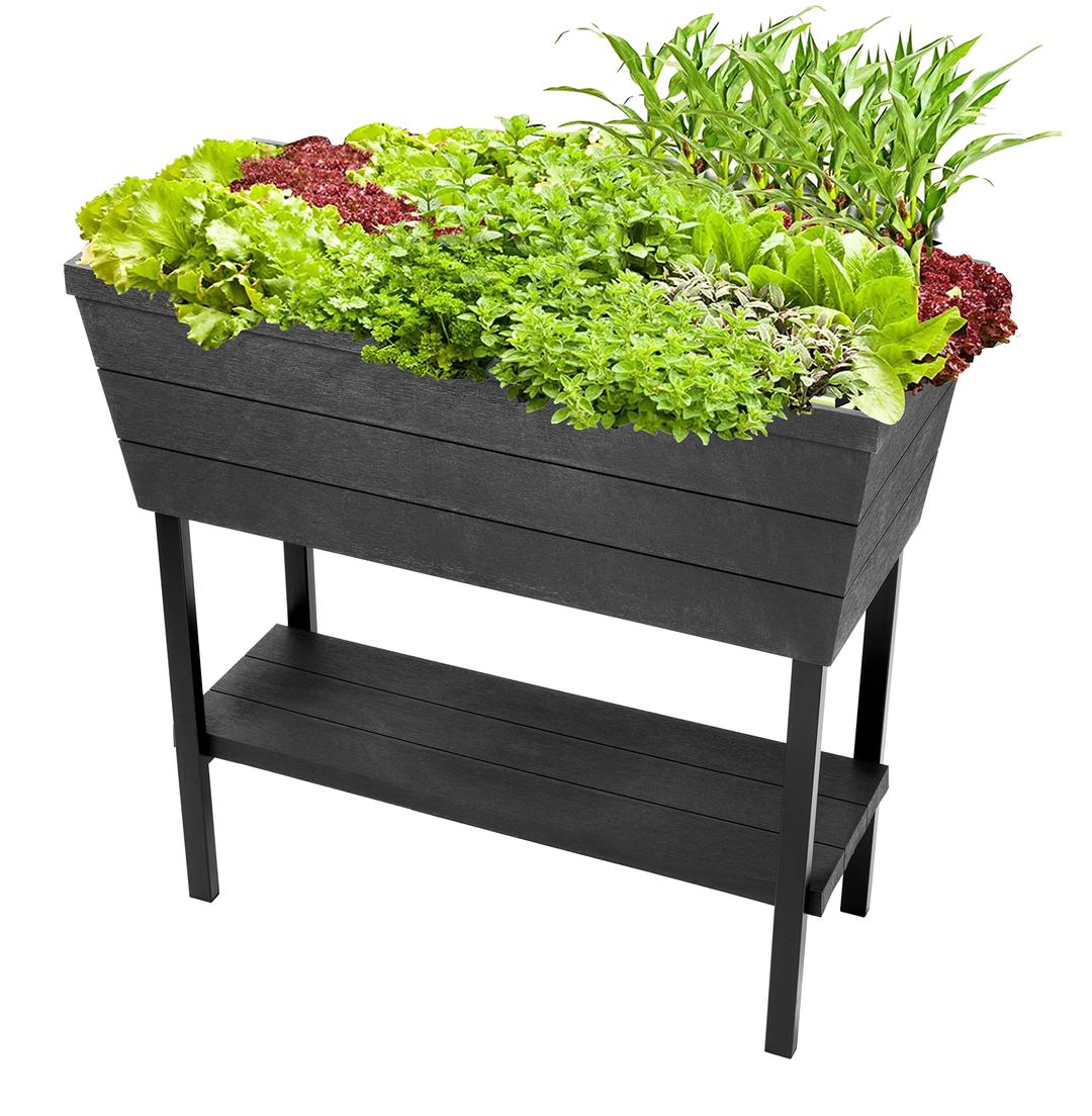 Keter Urban Bloomer 12.7 Gallon Raised Garden Bed and Outdoor Herb Garden Planter with Self Watering Gauge and Drainage Plug, Dark Grey