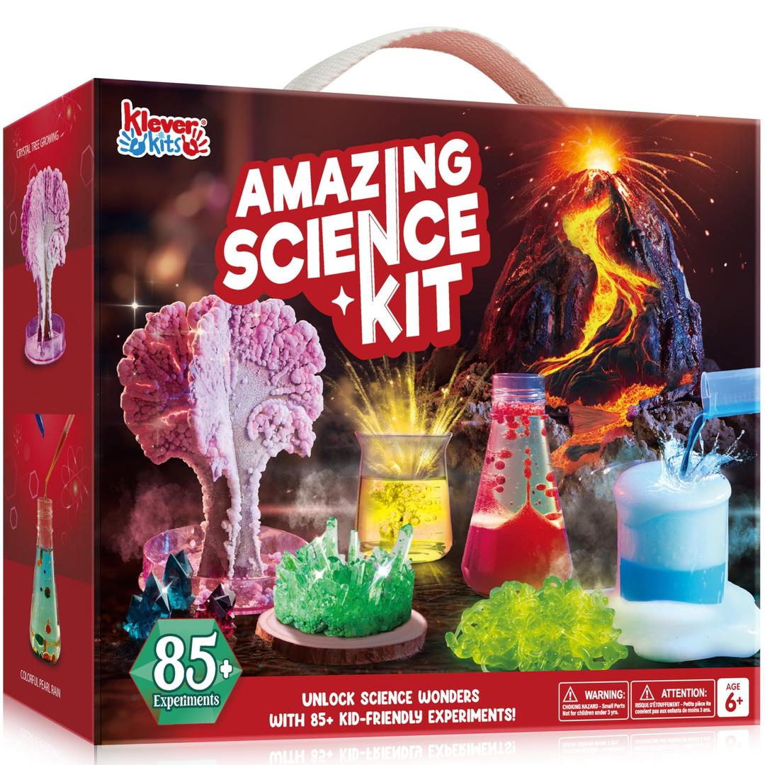 Klever Kits Amazing Science Kits- 85+ Experiments Educational Toys, STEM Activities with Erupting Volcano and Growing Crystal Tree for Kids Aged 6 7 8+