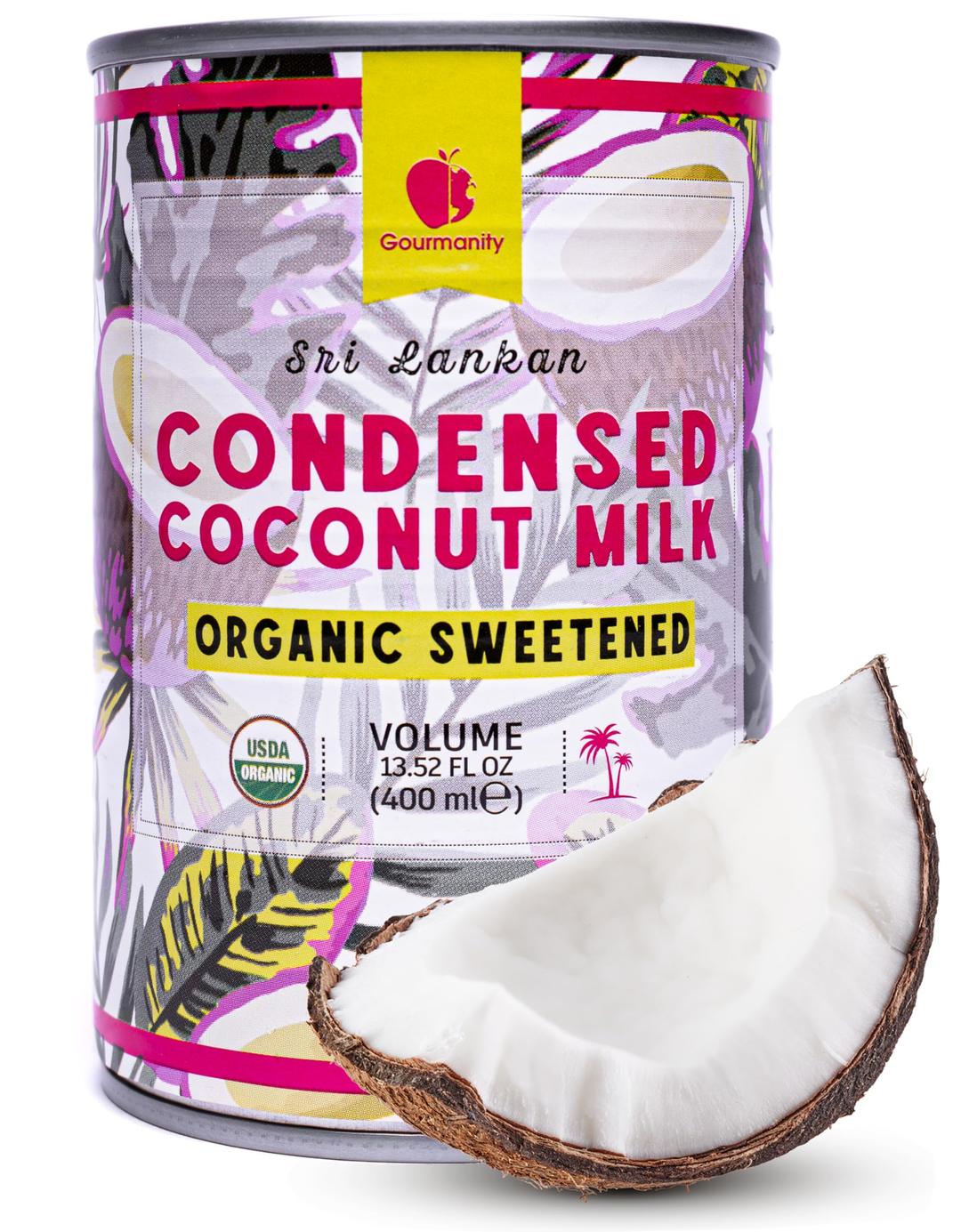 GourmanityOrganic Sweetened Condensed Coconut Milk, Vegan and Dairy Free Condensed Milk Substitute, Halal, Kosher, Made in Sri Lanka (13.5 Fl Oz/400ml can)