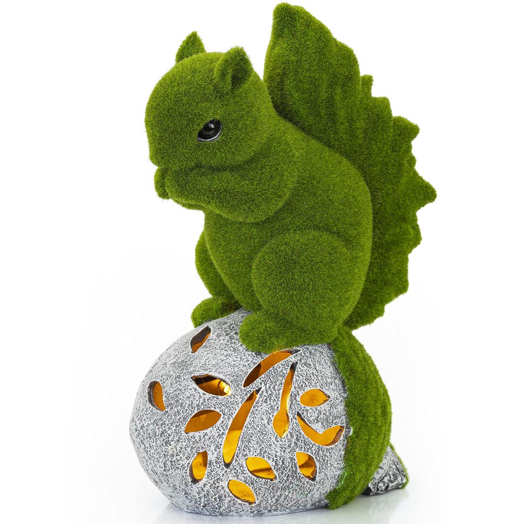 VP Home Flocked Squirrel with Glowing Acorn Solar Powered LED Outdoor Decor Garden Light Great Addition for Your Garden, Solar Powered Light Garden, Decorations Gifts for Outside Patio Lawn