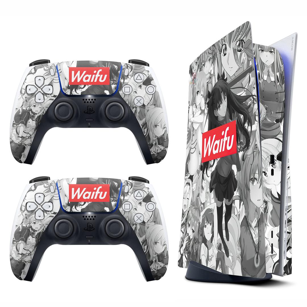 HK Studio PS5 Skin with Anime Girl - Easy Peel and Stick PS5 Skin Disc Edition with No Bubble, Waterproof - Playstation 5 Skin - Including PS5 Controller Skin and PS5 Console Skin