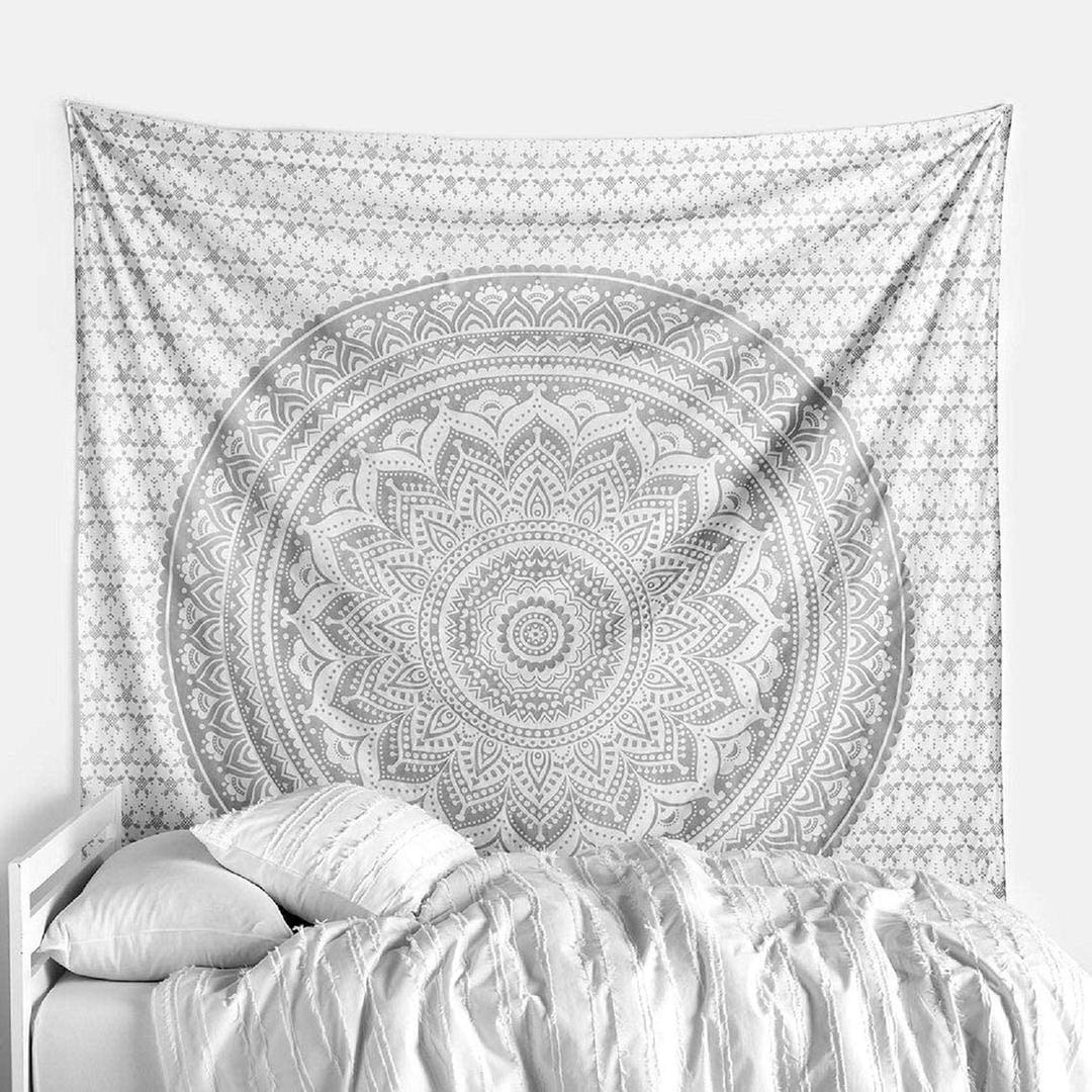 raajseeSilver Grey Mandala Tapestry For Bedroom- Aesthetic Tapestry - Indie Wall Tapestry Hippie Room Decor - Boho Tapestrys -Trippy Small Tapestry Wall Hanging 30x40 Inches