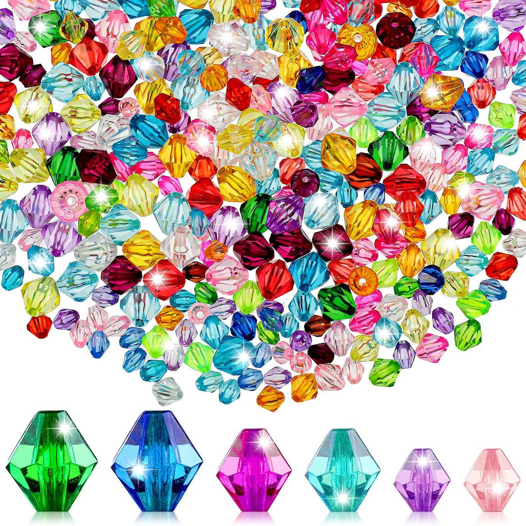 900 Pieces 3 Size Faceted Bicone Crystal Beads Bicone Mix Color DIY Craft Beads for Bracelet Necklace Earring Jewelry Making