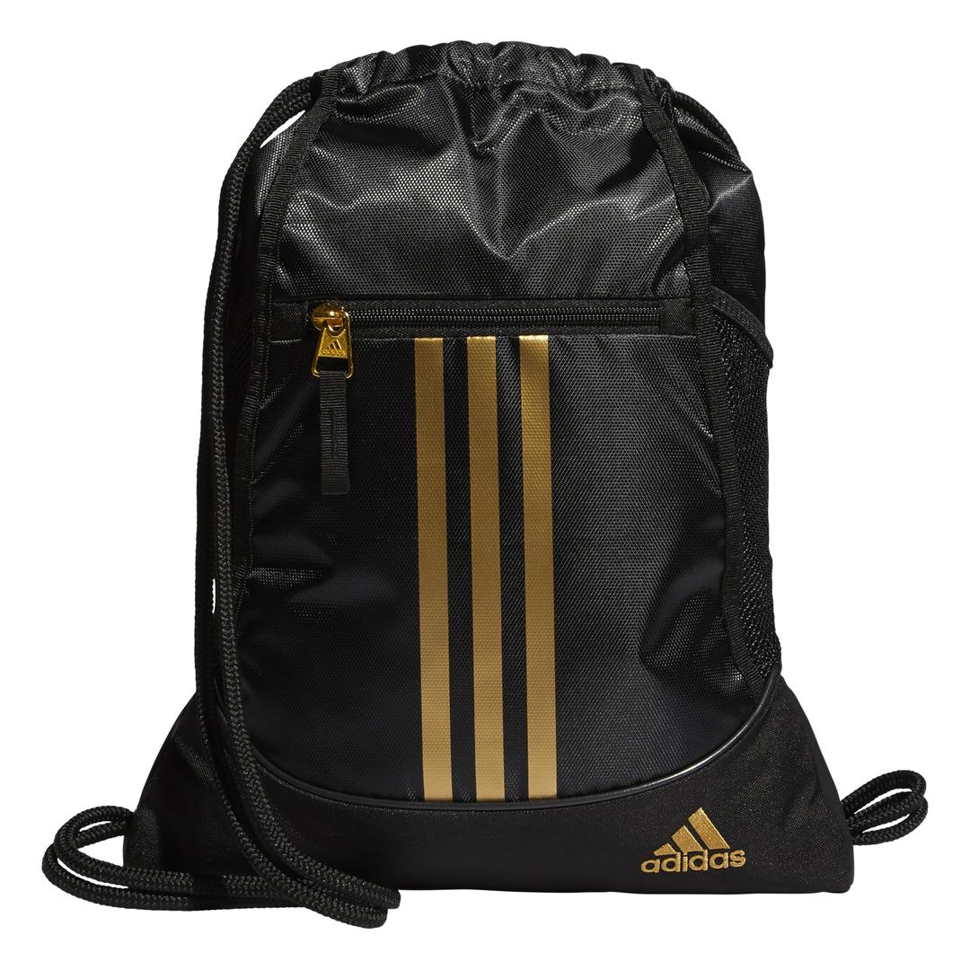 adidas Alliance Sackpack (12L) Lightweight Athletic Small Drawstring Team Sports Workout Bag, Black/Gold Metallic, One Size