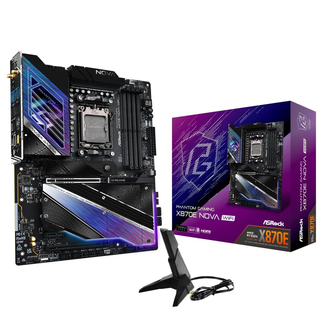 ASRock Phantom Gaming X870E Nova WiFi Socket AM5 AMD Ryzen X870 DDR5 DIMMs 8200 MHz 256 GB ATX Motherboard USB4