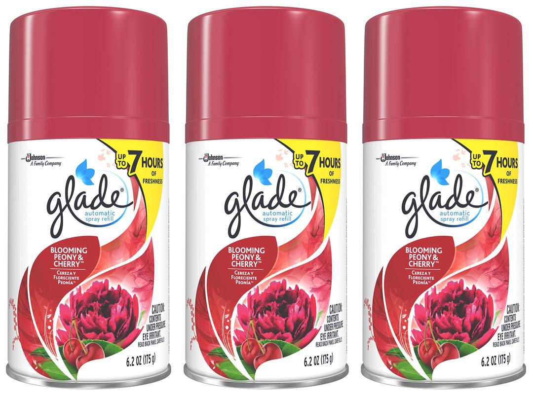 Glade Automatic Spray Refill - Blooming Peony & Cherry - Net Wt. 6.2 OZ (175 g) Per Refill Can - Pack of 3 Refill Cans