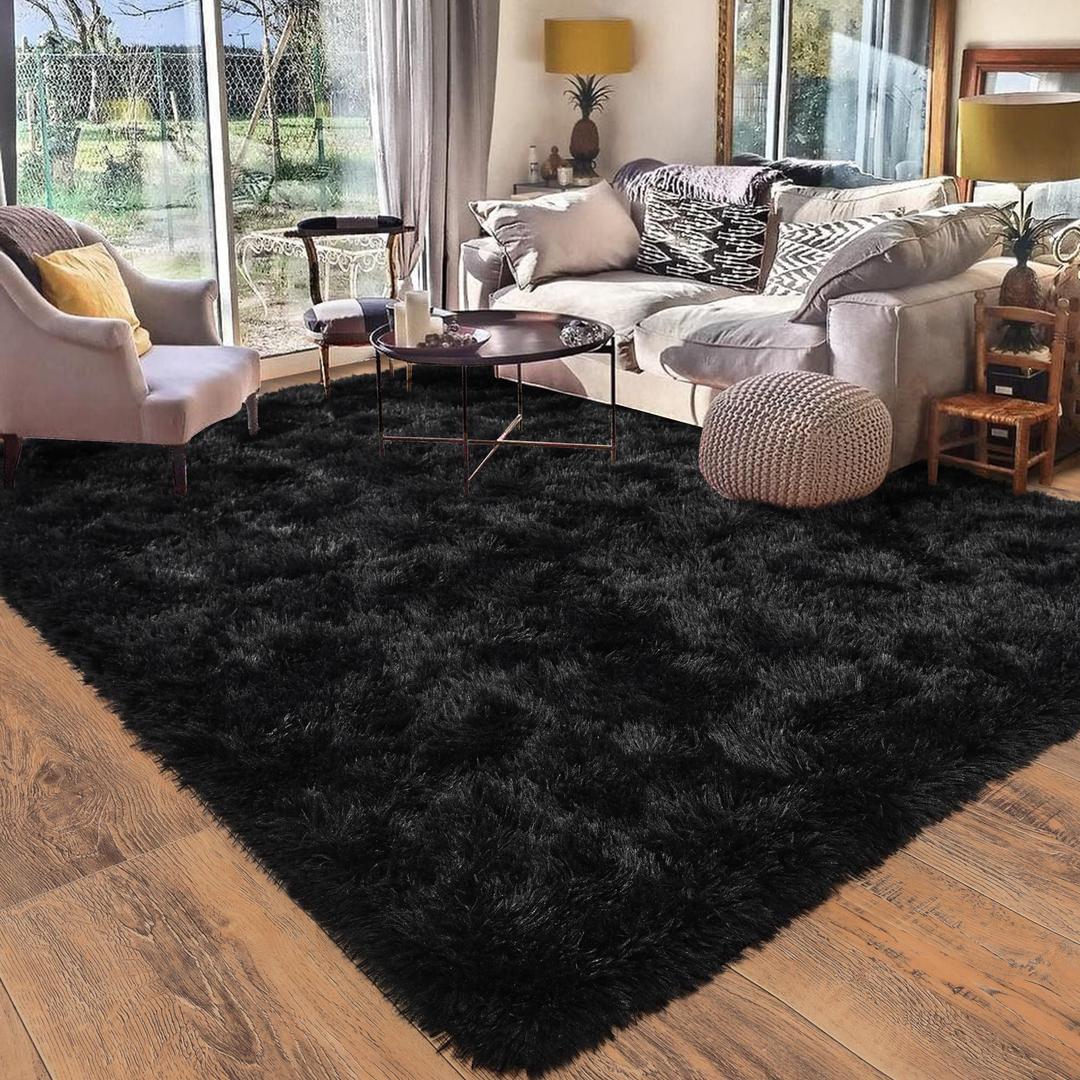 8x10 Area Rugs for Living Room, Ultra Soft Large Shag Black Living Room Rug Fluffy Rug Carpet for Bedroom, Plush Modern Floor Rug for Kids Boys Girls Room Fuzzy Rug for Home Decor Aesthetic