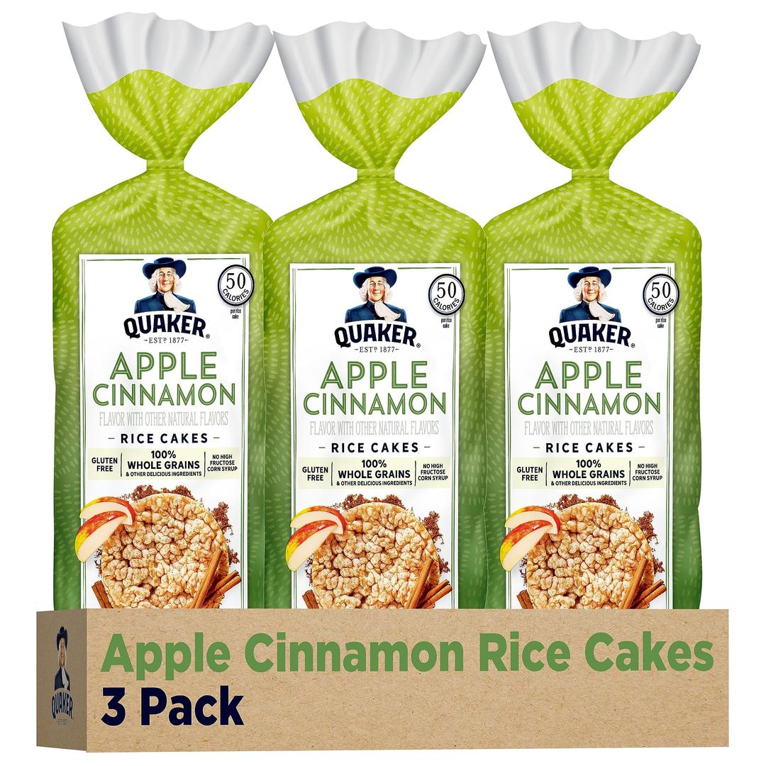 Quaker Large Rice Cakes, Apple Cinnamon, Pack of 3