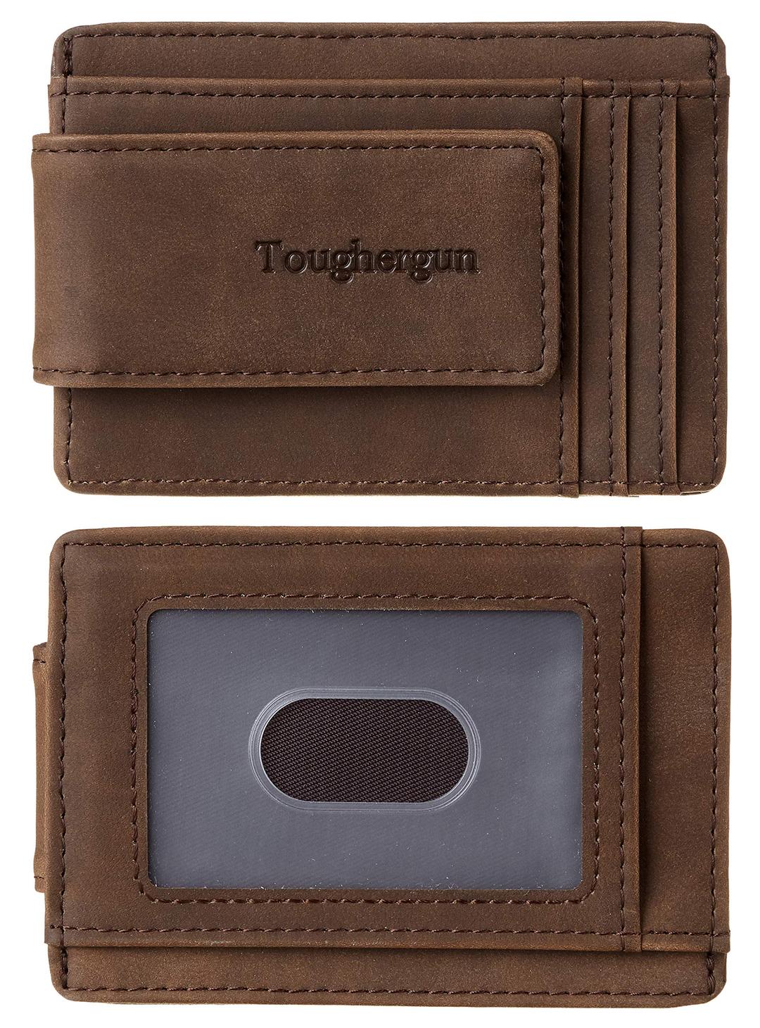 Toughergun Genuine Leather Magnetic Front Pocket Money Clip Wallet RFID Blocking