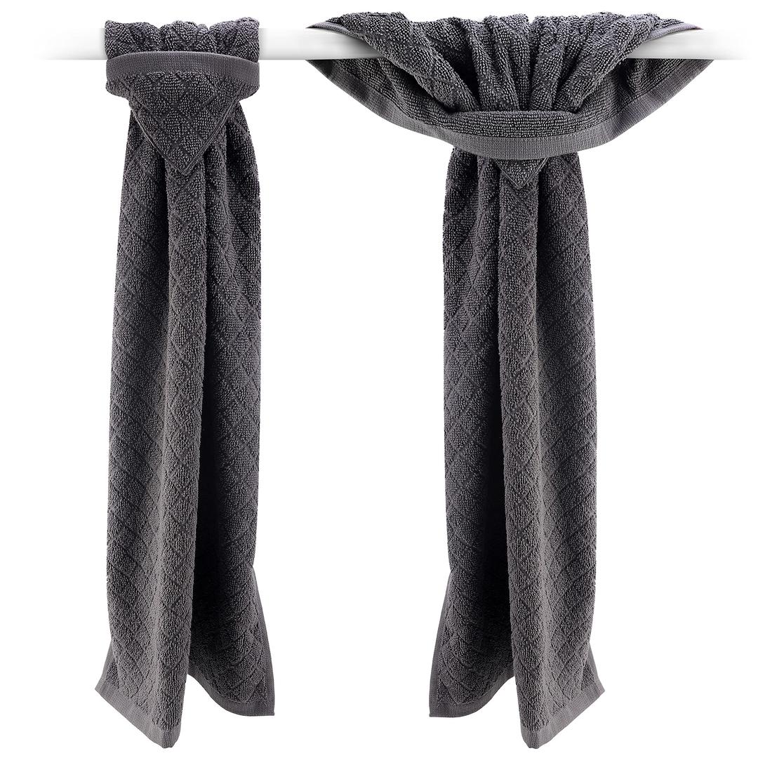 Grey Hand Towels with Hanging Loops - Set of 2 Gray Kitchen Towels, Hanging Kitchen Towels with Hanging Loop, Grey Dish Towels with Loops for Hanging, Oven Towel Loop Without Buttons or Snaps (Short)