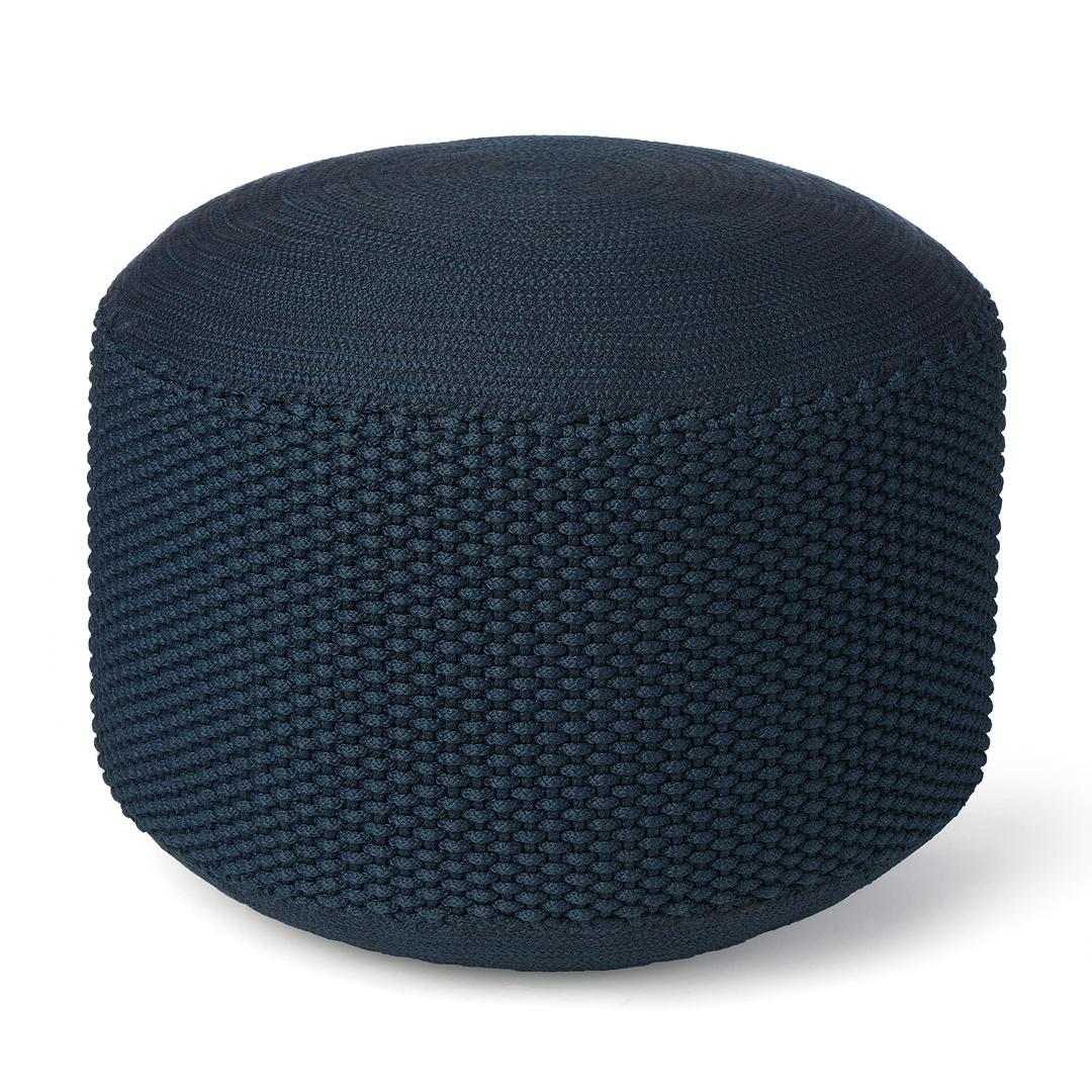 BIRDROCK HOMEOutdoor Pouf Ottoman | Hand Woven Waterproof Foot Stool with Bead Bag Filling | Boho Foot Rest for Patio, Living Room, Porch & Outdoor Seating | Lightweight, Soft Stuffed Chair | Navy