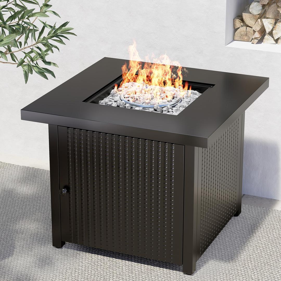 Grand Patio Outdoor Gas Fire Pit Table 30-Inch Square Propane Gas Fire Pit CSA Safety Approved 50000BTU with Tabletop, Removable Lid, and Lava Rock for Garden, Backyard, and Deck Parties