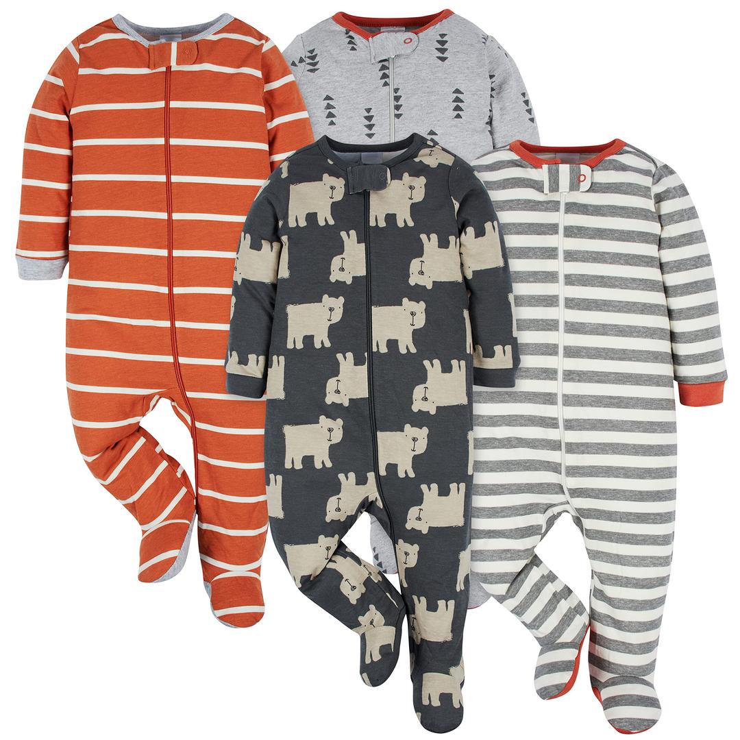 Baby Boy's 4-Pack Sleep 'N Plays Footies, Bear, 3-6 Months