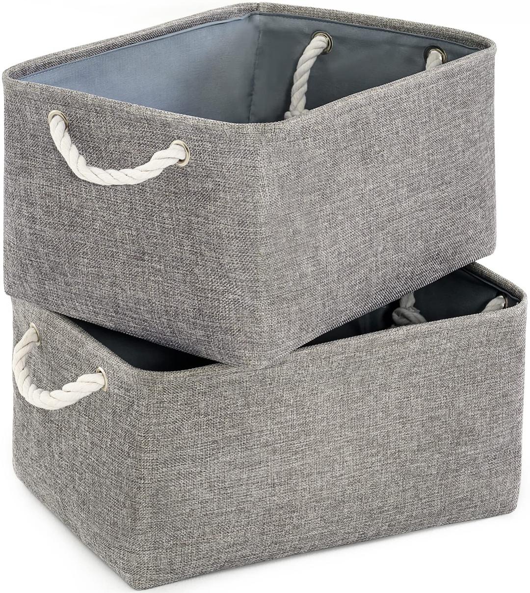 TheWarmHome Large Storage Bins Basket, 2 Pack Grey Fabric Storage Cubes for Changing Table Nursery Livingroom Kidsroom Playroom Toy, Collapsible Storage Baskets for organizing Shelves Closet