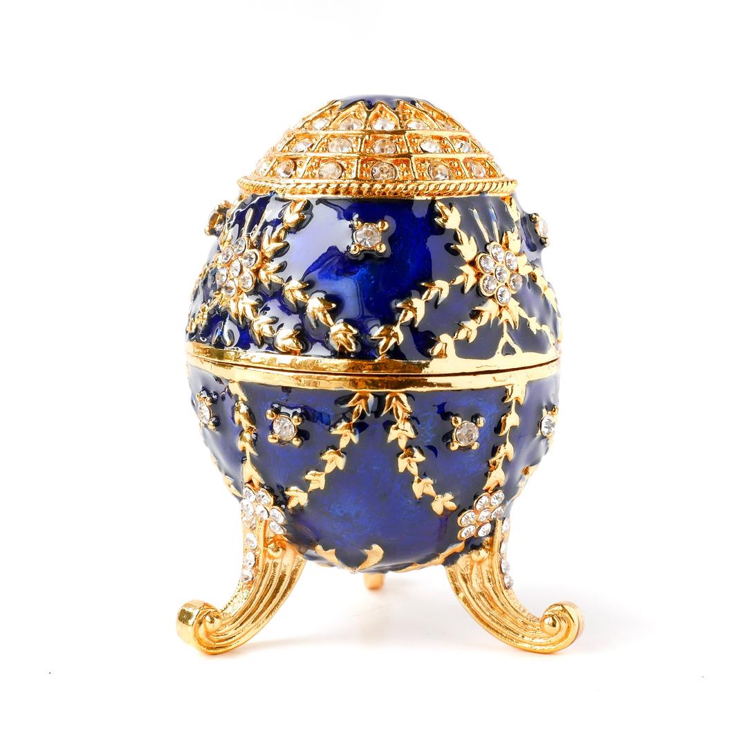 Apropos Hand-Painted Vintage Style Faberge Egg with Rich Enamel and Sparkling Rhinestones Jewelry Trinket Box (Blue)