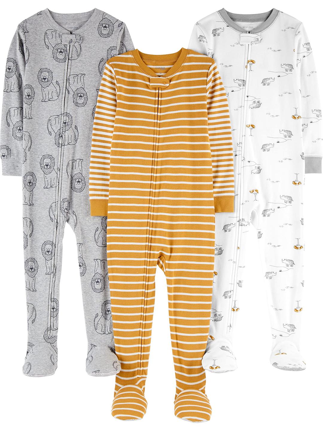 Simple Joys by Carter's Toddlers and Baby Boys' Snug-Fit Footed Cotton Pajamas, Pack of 3