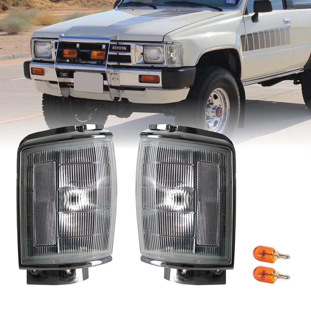 USR DEPO 84-89 4Runner Corner Lights - Front Turn Signal Lamp (Left + Right) Compatible with 1984-1989 Toyota 4 Runner / 1984-1986 Toyota Pickup Truck 2WD/4WD (All Clear Lens, Comes w/ x2 Amber Bulbs)