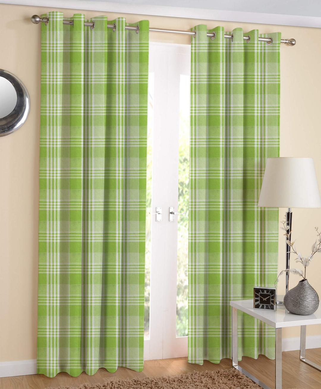 AIRWILL Cotton Geometric Window Curtain, 4 x 5 ft, Green, Pack of 2