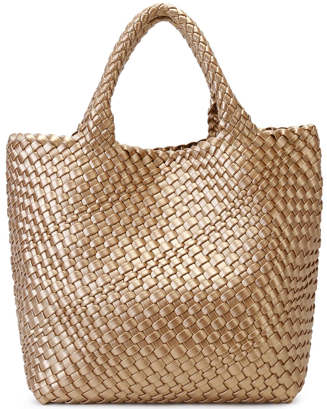 Woven Bag for Women, Vegan Leather Tote Bag Large Summer Beach Travel Handbag and Purse Retro Handmade Shoulder Bag