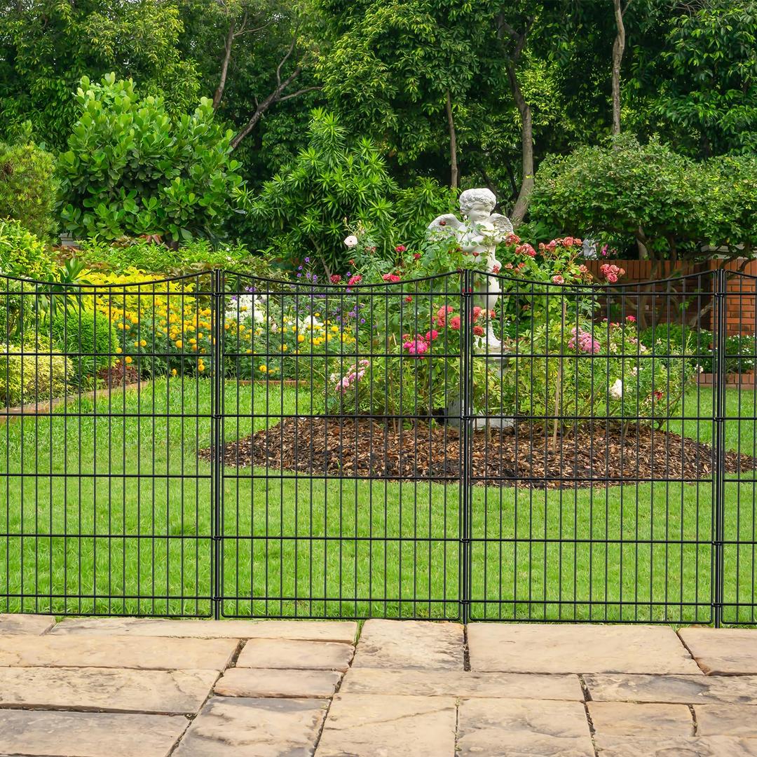 INJOPEXIDecorative Garden Fence 6 Panels 13ft(L)×36in(H) Garden Fences with 6 Panels Rustproof Metal Wire No Dig Temporary Animal Barrier Fencing Outdoor Dog Fence for Yard Patio - Without Gate