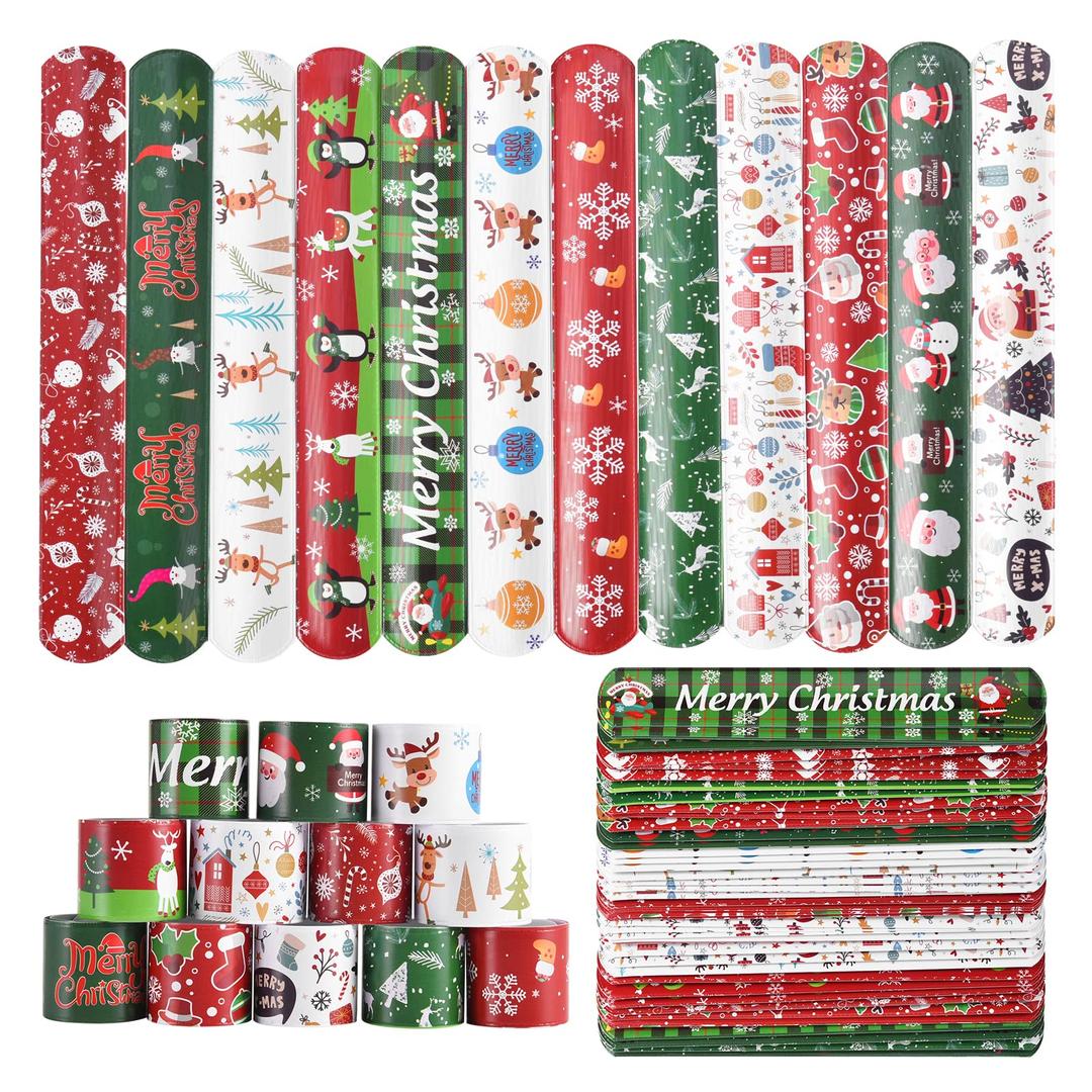 48PCS Christmas Slap Bracelets, Xmas Slap for Christmas Party Favor Decoration