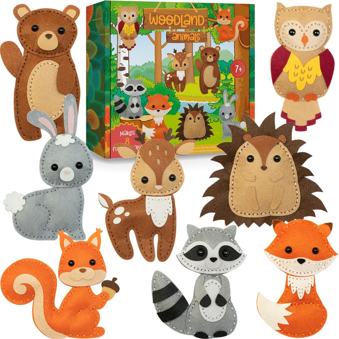 CraftoramaSewing Kit for Kids, Fun and Educational Animal Craft Set for Boys and Girls Age 7-12, Sew Your Own Felt Animals Craft Kit for Beginners, 165 Piece Set